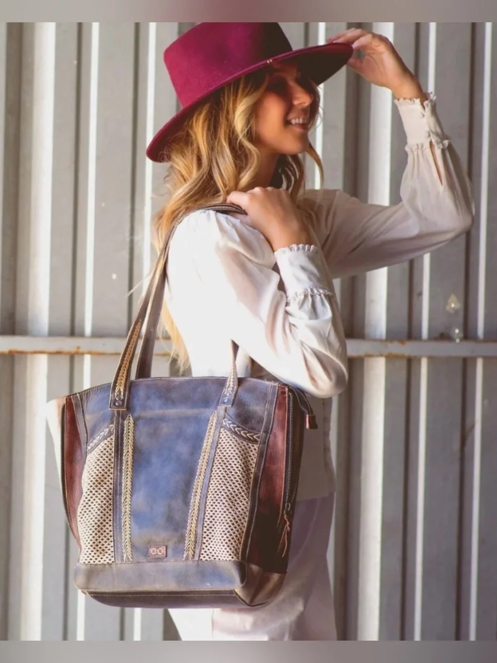 NWT Bed Stu Leather Amelie Expandable Shoulder Bag Tote Starry Night MSRP $365